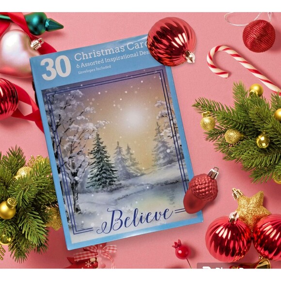Christmas Greeting Cards Box of 30 Cards Believe 6 Designs 6.5" X 4.5" +Envelope - Picture 1 of 5